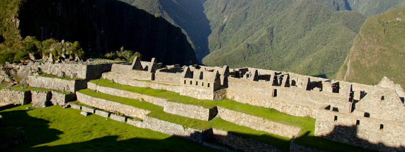 Panoramic view of Machu Picchu at sunrise